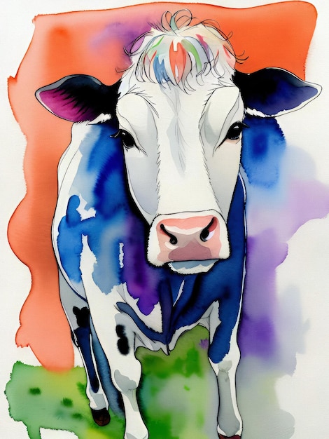 写真 水彩牛の絵のアクリル複製