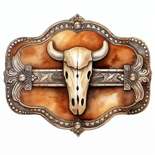 watercolor Cowboy belt buckle western wild west cowboy desert illustration clipart