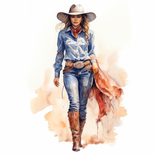 Watercolor Cowgirl Fashionillustration Style With Realistic Brushwork