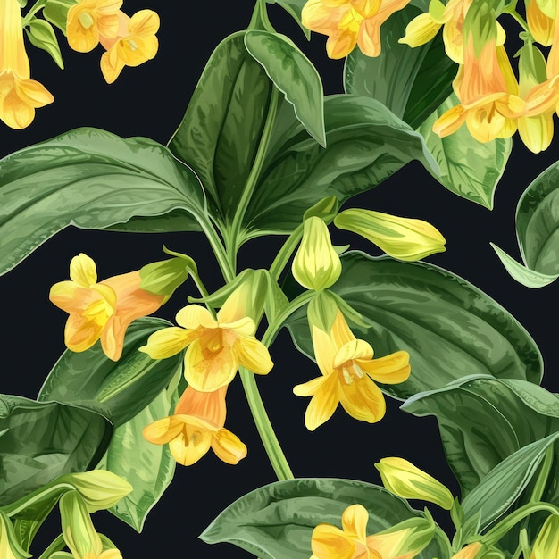 Watercolor cowslip flowers with leaves seamless pattern