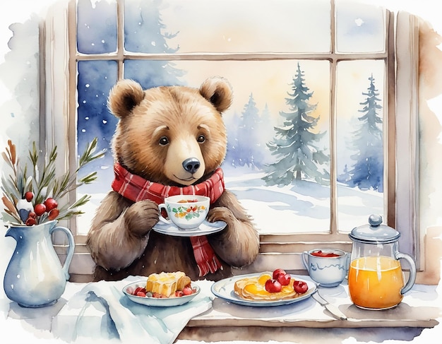 Watercolor cozy bear illustration