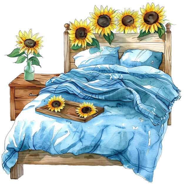 Watercolor cozy bed