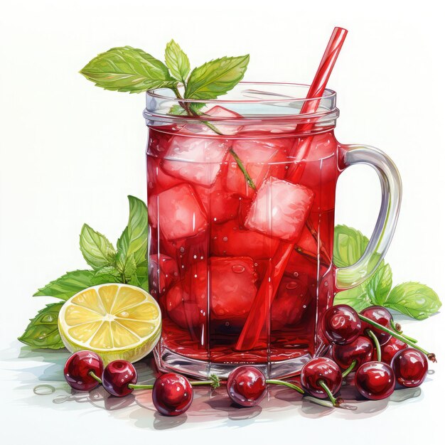 Watercolor Cranberry Juice Clipart illustration Generative Ai
