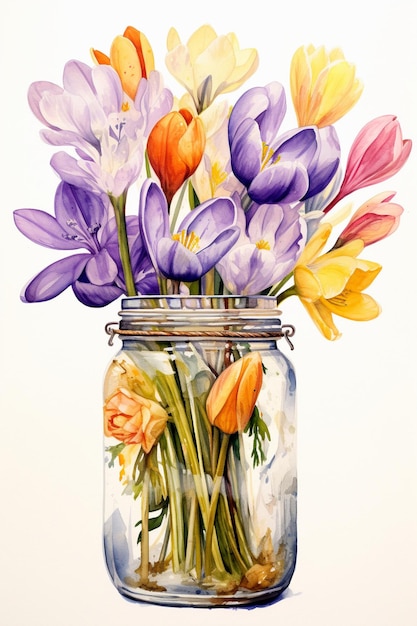 watercolor crocus in jar