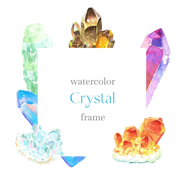 A watercolor crystal frame with a blue background