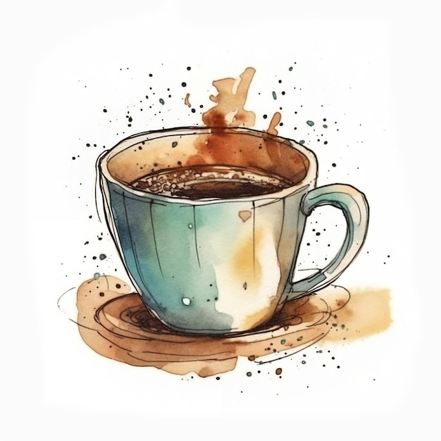 Watercolor cup of coffee Sketch style illustration hand draw doodle Icon logo print sublimation clipart AI generated