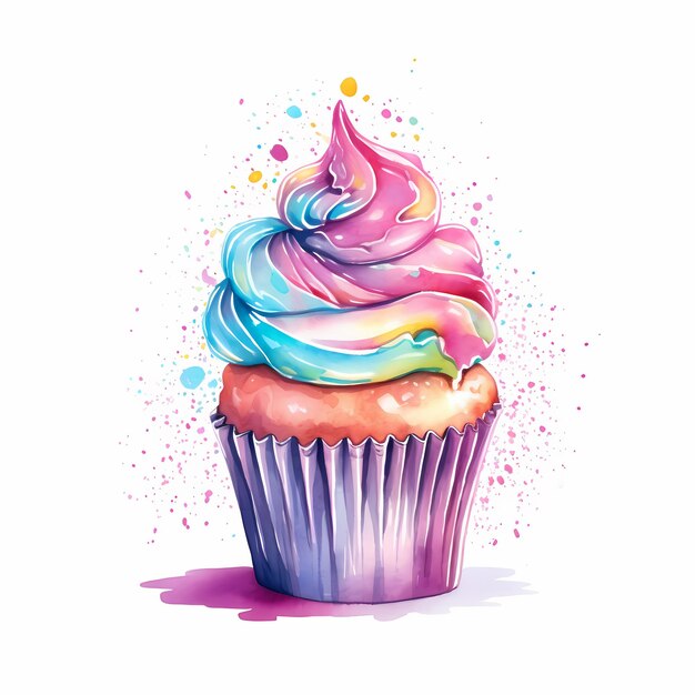 Photo watercolor cupcake isolated on white background