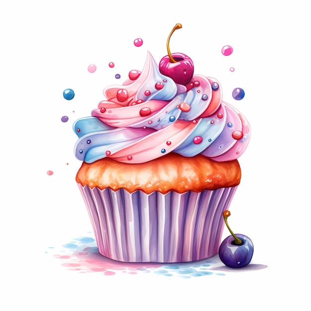 watercolor cupcake Isolated on white background