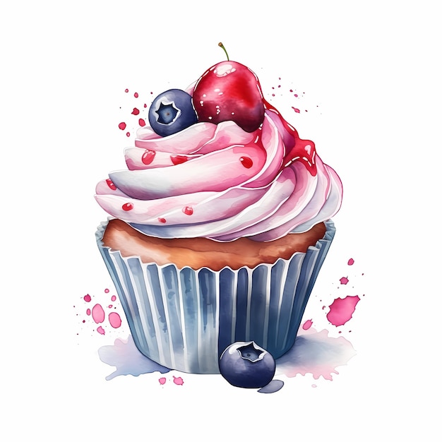 Photo watercolor cupcake isolated on white background