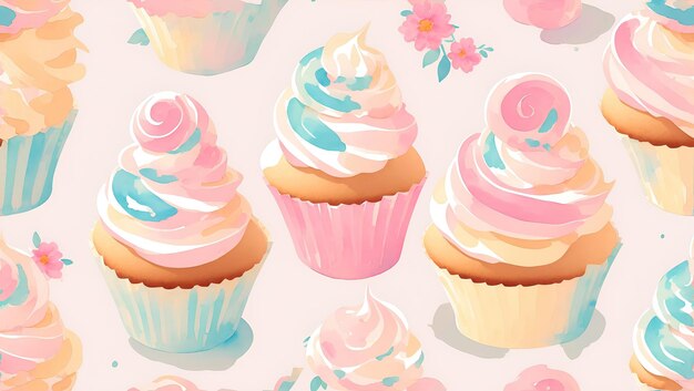 Photo watercolor cupcakes on a pink background