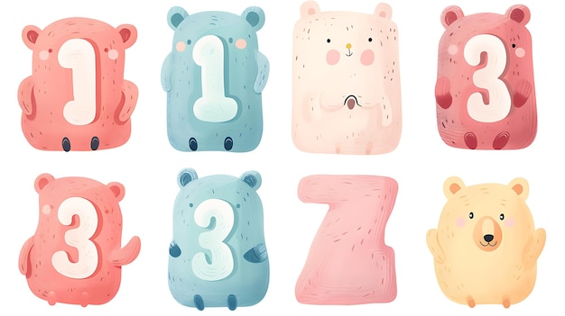 Photo watercolor cute animal number