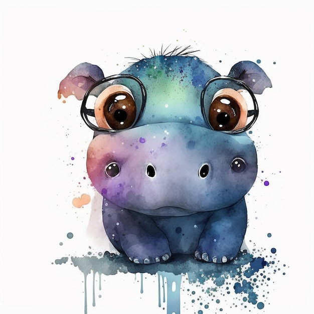 Watercolor Cute Animals Chibi Style Big Eyes Exotic Tropical Forest Wildlife Crazy Abstract