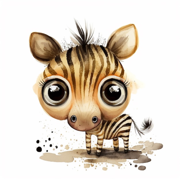 Watercolor Cute Animals Chibi Style Big Eyes Exotic Tropical Forest Wildlife Crazy Abstract