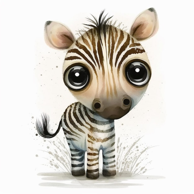 Watercolor Cute Animals Chibi Style Big Eyes Exotic Tropical Forest Wildlife Crazy Abstract