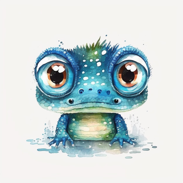 Watercolor Cute Animals Chibi Style Big Eyes Exotic Tropical Forest Wildlife Crazy Abstract