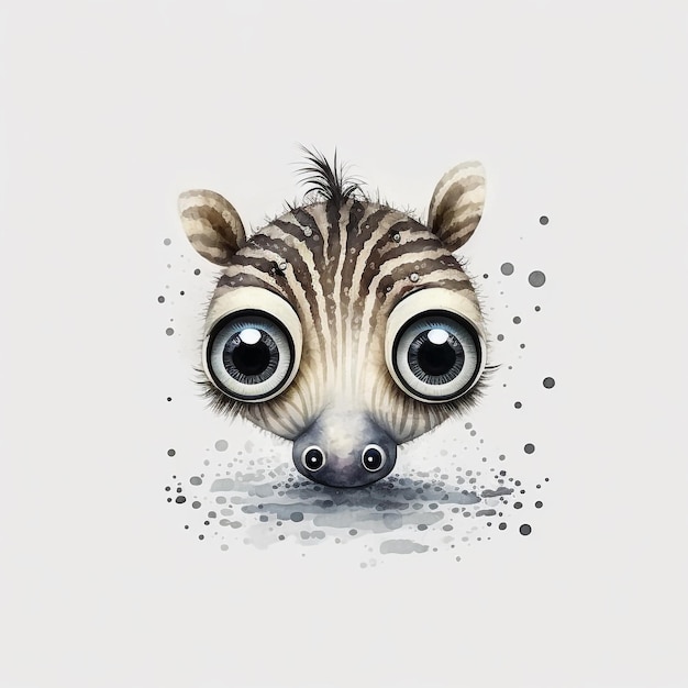 Watercolor Cute Animals Chibi Style Big Eyes Exotic Tropical Forest Wildlife Crazy Abstract