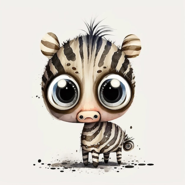 Watercolor Cute Animals Chibi Style Big Eyes Exotic Tropical Forest Wildlife Crazy Abstract