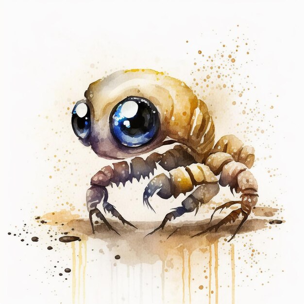 Watercolor Cute Animals Chibi Style Big Eyes Exotic Tropical Forest Wildlife Crazy Abstract