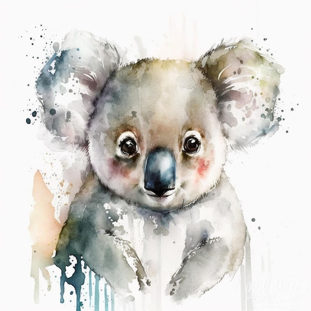 Watercolor Cute Animals Chibi Style Big Eyes Exotic Tropical Forest Wildlife Crazy Abstract