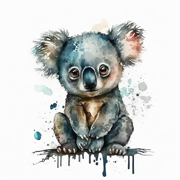 Watercolor Cute Animals Chibi Style Big Eyes Exotic Tropical Forest Wildlife Crazy Abstract