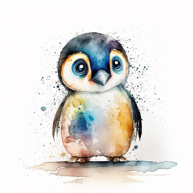 Watercolor Cute Animals Chibi Style Big Eyes Exotic Tropical Forest Wildlife Crazy Abstract