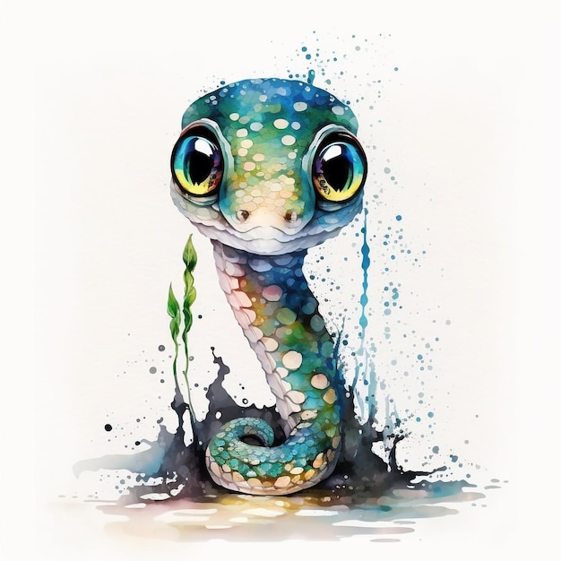 Watercolor Cute Animals Chibi Style Big Eyes Exotic Tropical Forest Wildlife Crazy Abstract