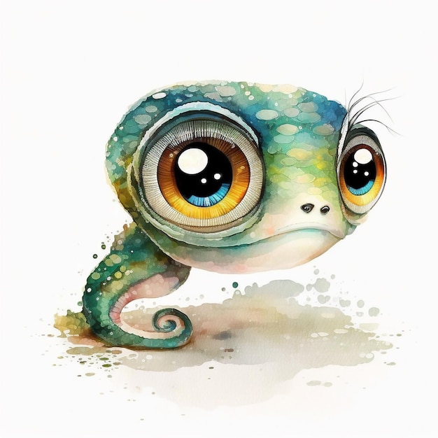 Watercolor Cute Animals Chibi Style Big Eyes Exotic Tropical Forest Wildlife Crazy Abstract