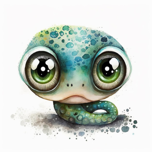 Watercolor Cute Animals Chibi Style Big Eyes Exotic Tropical Forest Wildlife Crazy Abstract