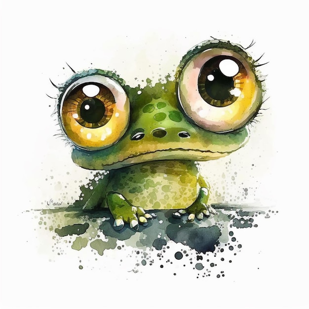 Watercolor Cute Animals Chibi Style Big Eyes Exotic Tropical Forest Wildlife Crazy Abstract