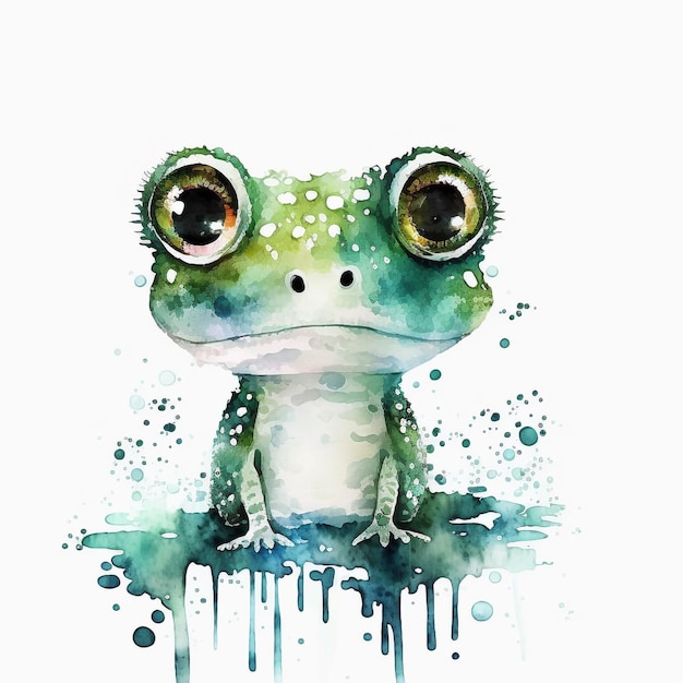 Watercolor Cute Animals Chibi Style Big Eyes Exotic Tropical Forest Wildlife Crazy Abstract