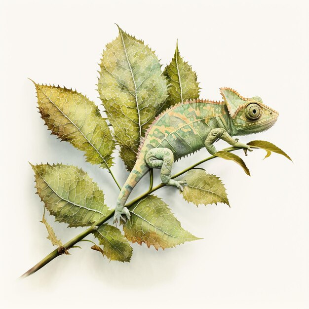 Photo watercolor cute baby chameleon