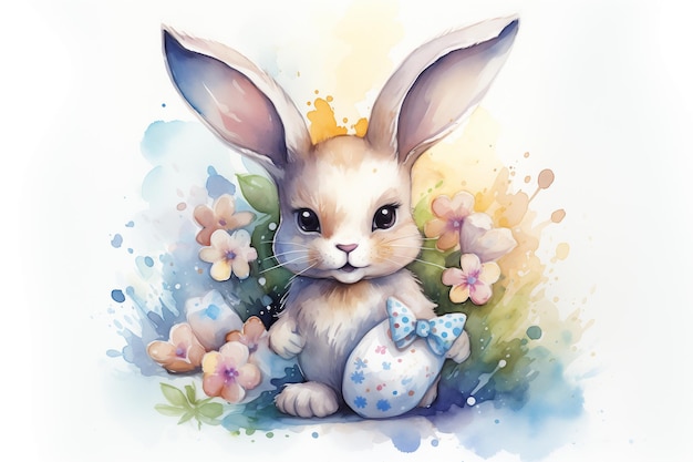 Watercolor cute baby rabbit