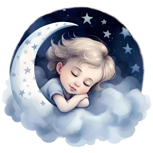 Photo watercolor cute baby sleeping in mon clipart