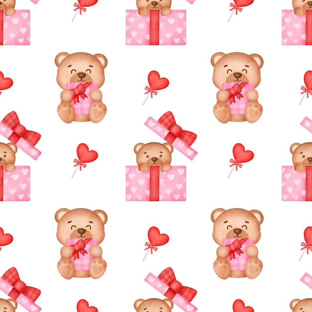 Watercolor cute bear seamless pattern