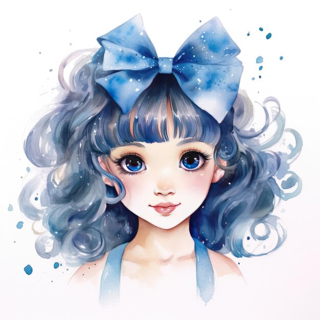 Watercolor cute blue ribbon