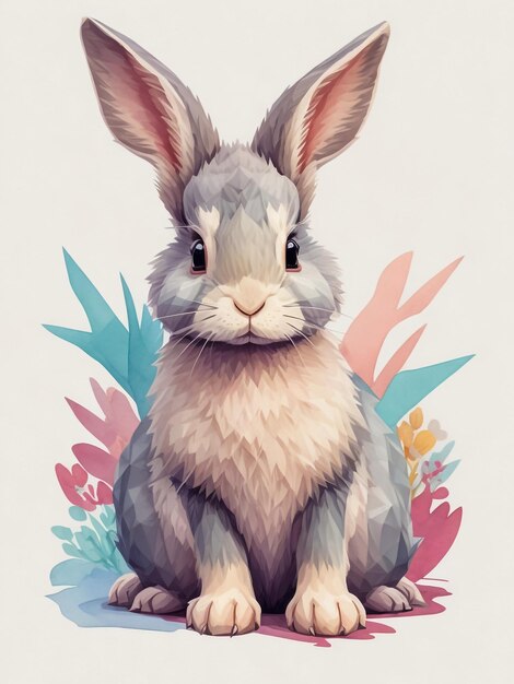 Premium AI Image | watercolor cute bunny rabbit with flower clipart