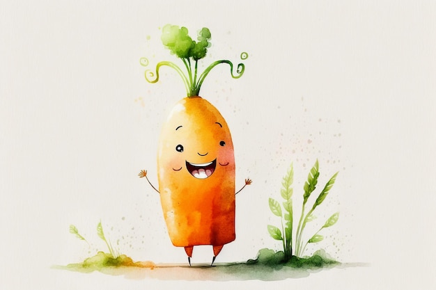 Watercolor cute carrot cartoon character