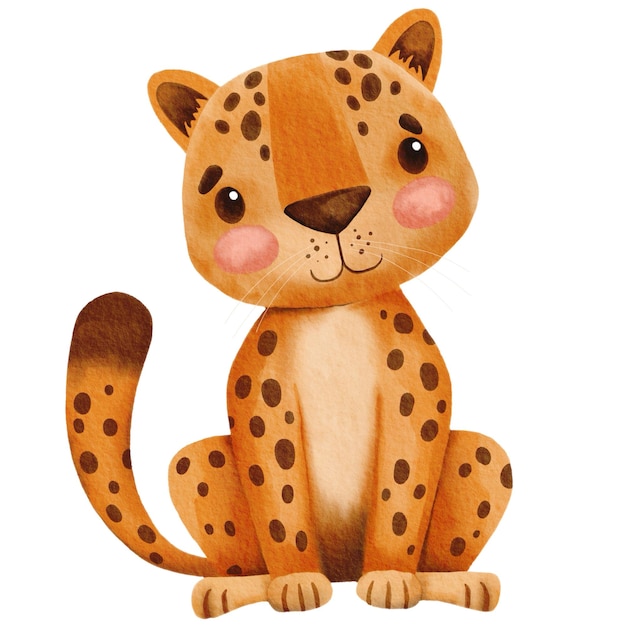 watercolor cute cheetah on a transparent background cartoon cheetah using watercolor technique