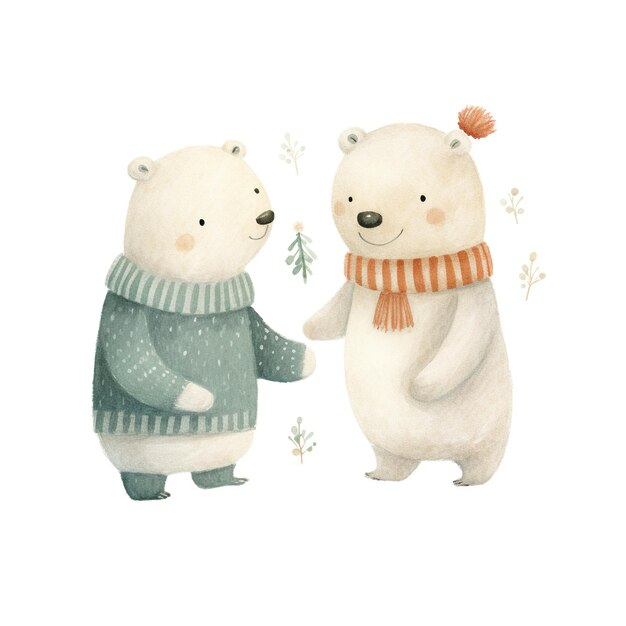 Watercolor Cute Christmas Bears