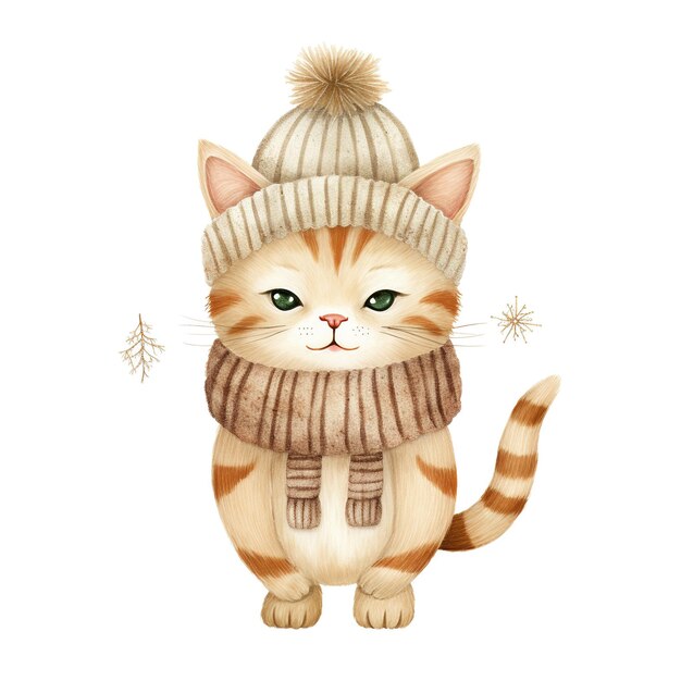 Watercolor Cute Christmas Cat