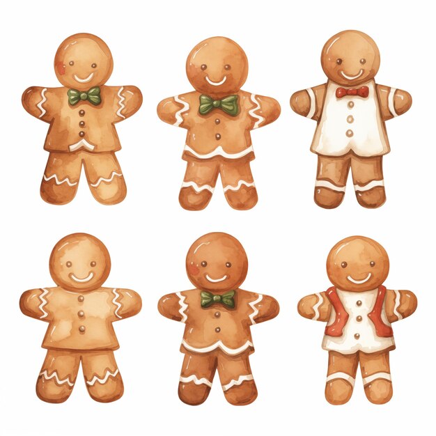 Photo watercolor of cute christmas ginger cookies generative ai