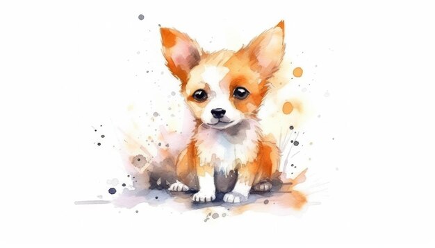 Watercolor cute dog white background with generative ai