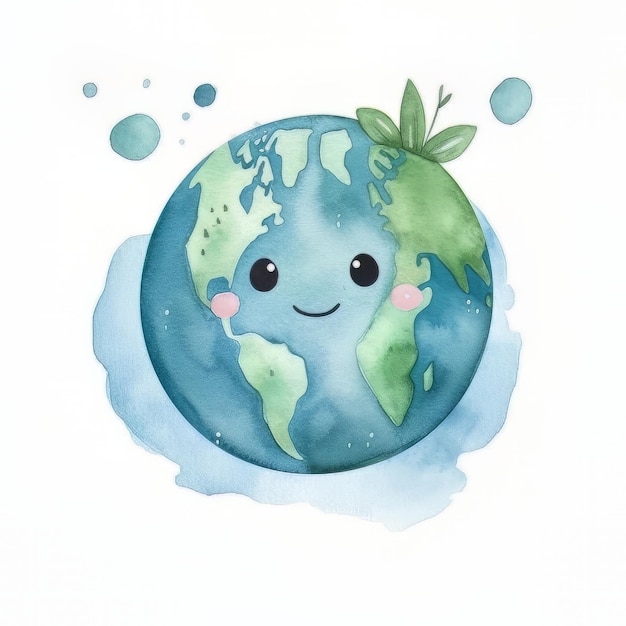 watercolor cute earth illustration