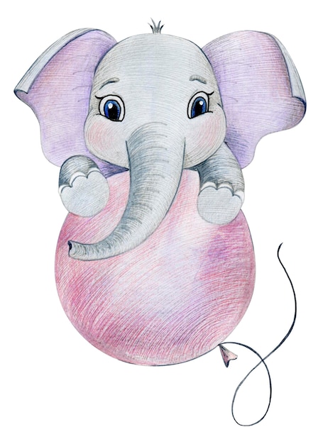 Watercolor cute elephant for girl