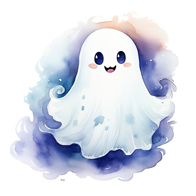 The watercolor cute ghost on white background