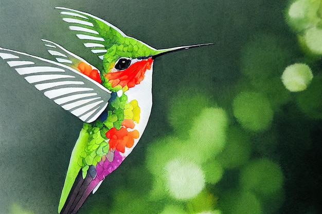 Watercolor of a cute hummingbird animal hand draw watercolor