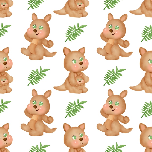 Watercolor Cute kangaroo seamless pattern