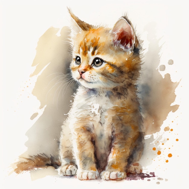 Watercolor Cute Kitten Cat Animal Pet Creative Illustration