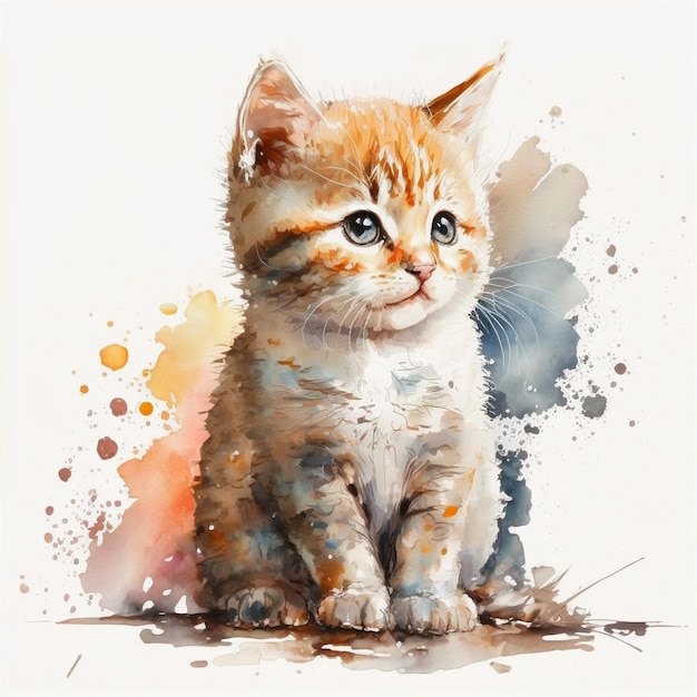 Watercolor Cute Kitten Cat Animal Pet Creative Illustration