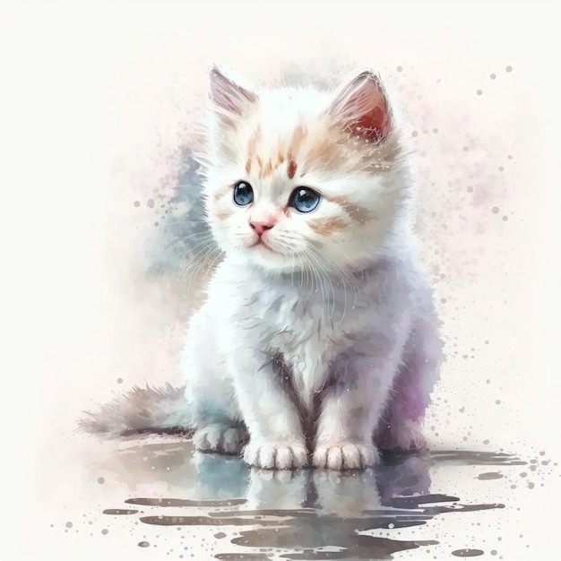 Watercolor Cute Kitten Cat Animal Pet Creative Illustration